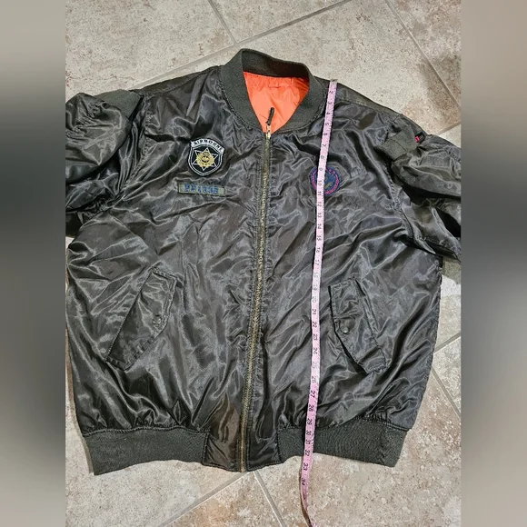 Phat Farm Mens 5XL Military Bomber Jacket Green Nylon Orange Liner Streetwear - Picture 6 of 7